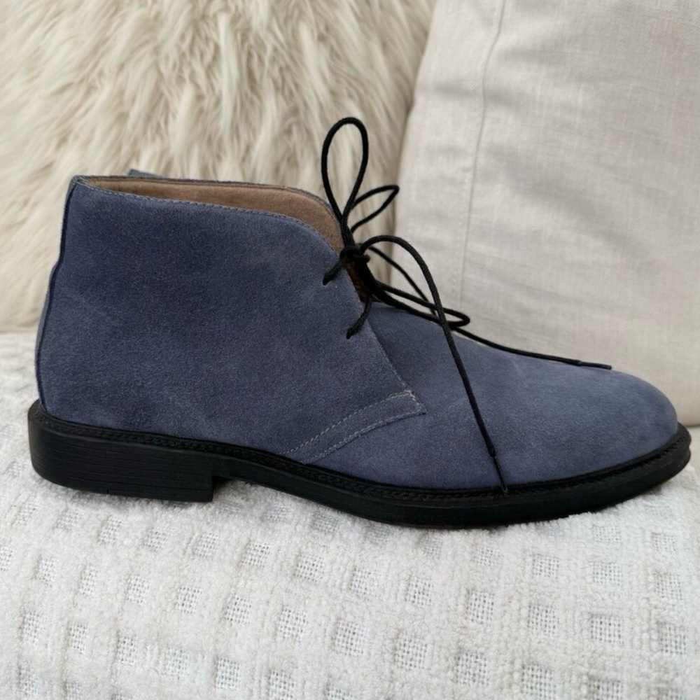Florsheim Men's Chukka Ankle Boots Size 10.5 D Blue Suede Black Laces Hand Made